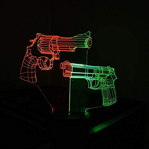 3D LED Optical Illusion Lamps Night Light,MUEQU 7 Changing Colors Lighting Touch Control 3D Table Lamp with Acrylic Flat for Creative Home Decoration and Gifts (Double Gun)