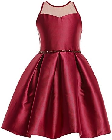 Mrprettys Burgundy Satin Girls Party Dress Flower Girl Dress Toddler Dress