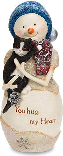 Pavilion Gift Company The Birchhearts Dekofigur You Hug My Heart, Schneemann, hält Katze, 12,7 cm, Weiß
