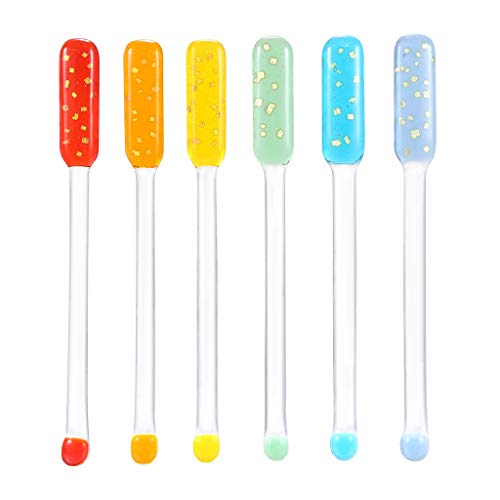 Fused Glass Swizzle Sticks Drinking Stirrers Stir - Rainbow Drink Swizzle Sticks Perfect for Coffee Beverage Wedding Tableware and Cocktails Martini Barware - Pack of 6 by Quotidian (Drizzle) B