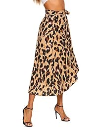 Newchoice falda de leopardo bohemio para mujer de alta baja división de verano playa Midi Wrap faldas