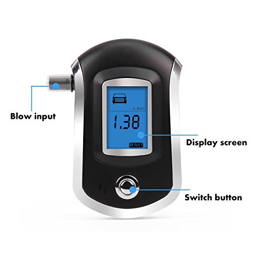 Breathalyzer, Breath Alcohol Tester, Digital Battery Power Alcohol Detector, Portable BAC Tracker with Mini Blow Pipe and LCD Display -Black