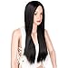 AISI HAIR Straight Long Black Wig Middle Part Synthetic Hair Natural Looking Full Wig Heat Resistant Fiber Wigs for Black Women