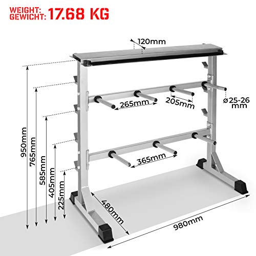 Hantelablage-O-25-mm-rutschfest-max-300kg-3-Ebenen-Stahl-Hantelstaender-Kurzhantelstaender-Langhantelstaender-Hantelscheibenstaender-fuer-Hantelscheiben-Langhantelstangen-und-Kurzhanteln