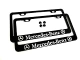 2 Pieces Mercedes-Benz Black Metal License Plate Frame Tag Holder and Screw Cap Covers