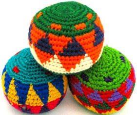 Funny Guy Mugs Footbag Set (3 Pack) – Handmade in Guatemala Crochet Hacky Kick Sack Balls – Footbag Juggling Balls for Outdoor Play, Party Games & Coordination Training
