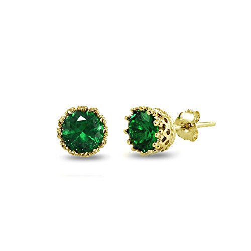 Yellow gold flashed sterling silver simulated emerald c…