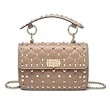 Olyphy Designer Quilted Shoulder Bag for Women, Rivets Chain Purse, Leather Top Handle Lingge Handbag