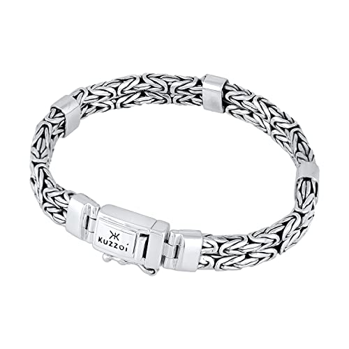 Kuzzoi Men's Byzantine Link Bracelet Handmade 925 Sterling Silver Byzantine Chain 8 mm Width 0206460421