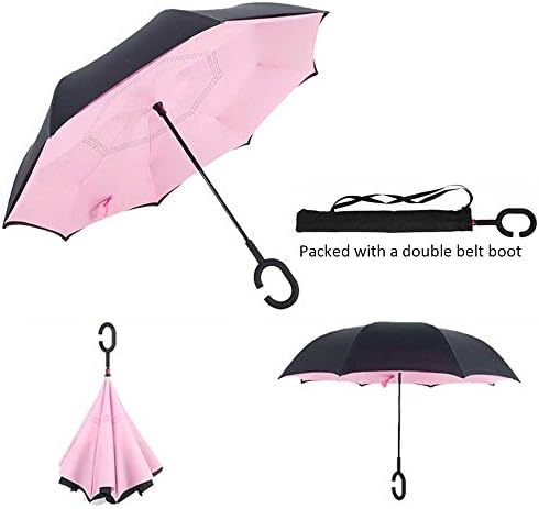 Asiki Windproof Reverse Folding Double Layer Inverted Umbrella with C shape Handle, Self Standing, Inside Out, Hand Free, Variety colors