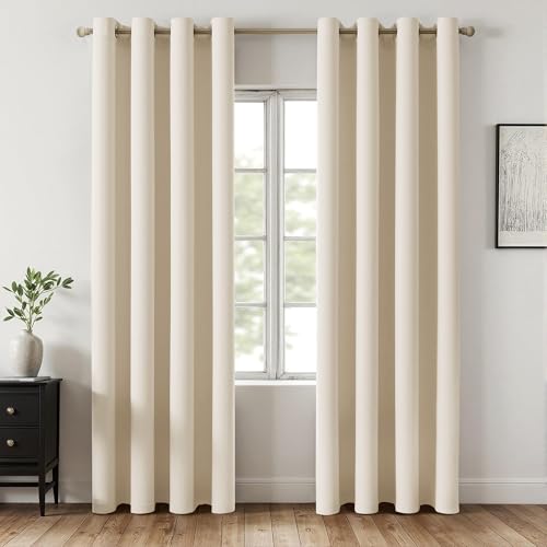 MIULEE Verdunklungsvorhänge Thermo Modern Ösen 2er Set 140x245cm Cremeweiß