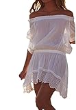 ITFabs Ladies See Through Off The Shoulder Bikini Cover up Beach Dress White