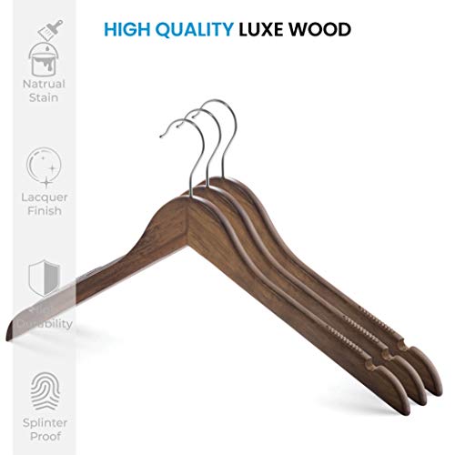image for ZOBER High-Grade Wooden Shirt Hangers with Rubber Grips (20 Pack) Smoo