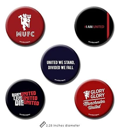 Set of 5 - Manchester United Merchandise - Manchester United Pin Badge + Fridge Magnet (2 in 1)