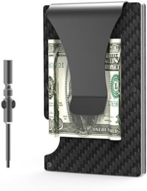 Mens Wallet Carbon Fiber Money Clip Minimalist Slim Wallet RFID Credit Card Holder for Front and Back Pocket