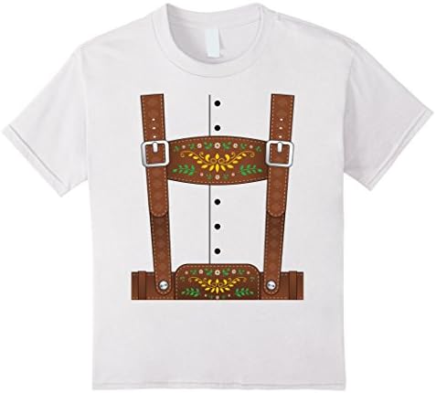 Kids Funny Lederhosen Oktoberfest T-Shirt or Halloween Costume 12 White