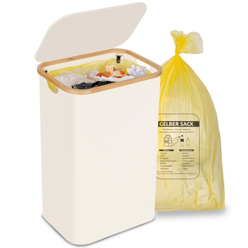 efluky Yellow Bag Stand 100 L, Bin with Lid, Bin Bag Stand for Yellow Bags, Easy Removal through Door on the Back, Container for Kitchen and Home [Without Inner Bag] - Beige