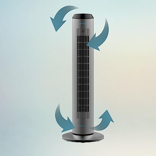 Ventilador Digital de Torre com Controlo Remoto e Temporizador EnergySilence 8190 Skyline Ionic. 60 W, 33'' (84 cm) de altura, oscilante, ionizador, motor de cobre, 3 velocidades, cinzento