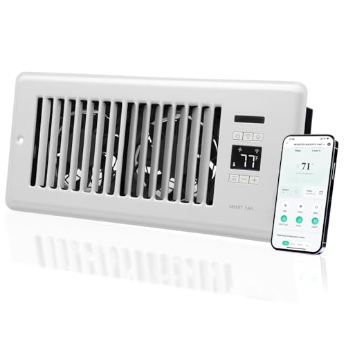 SANYCASA Register Booster Fan for 4" x 10" Register Holes, Super Quiet Vent Fan Booster with Intelligent Thermostat, Improves Heating & Cooling Vents, App Control, 10-Speeds, White