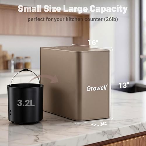 Kitchen Composter Electric, 3.2L Smart Odorless Compost Bin, Composter Indoor, Electric Compost Table Top with LED Display, Electric Composter for Kitchen, One-Touch Auto-Cleaning, Low Noise, GWEC04GY