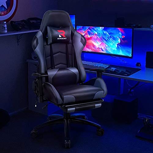 Rimiking Massage Gaming Chair with Footrest Computer Chair Adjustable Swivel Recliner with
