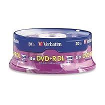 Verbatim DVD+R DL AZO 8.5GB 8x-10x Branded Double Layer Recordable Disc, 20-Disc Spindle 95310