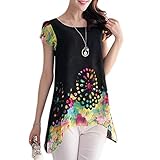 Anself Fashion Women Chiffon Blouse Floral Print Hollow Out Overlay Petal Sleeves Tops Black