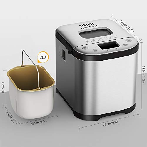 Homever Bread Maker [2018 Upgraded] - Automatic 2LB Bread Machine with Sugar Free Setting, Fully Stainless Stee Bread Maker (15 Programs, 3 Sizes & 3 Colors, 15 Hours Delay Timer, 1 Hour Keep Warm)
