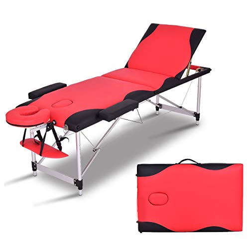 84'' L Folding Massage Table Massage Bed Professional Spa Bed Carry Case Portable Facial Salon Tattoo Bed (Red)