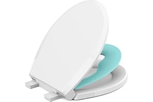 CCBELLO Toilet seat with toddler seat built in, Potty training toilet seat, Magnetic kids toilet seat, Fits both adult and child, Slow-Close, Toddler toilet seat attachment, ROUND, Heavy Duty,Aqua Blue(16.5”)