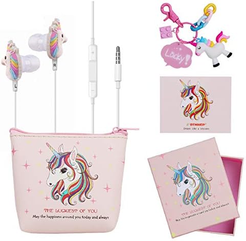 Dtmnep ユニコーン ギフト イヤホン 女の子用 子供用 Apple Android対応 ユニコーンキーチェーン付き ヘッドホン