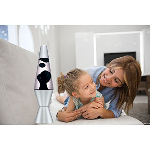 14.5Inch Classic SilverBased Lava Lamp, Black Wax/Clear Liquid