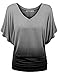 Lock and Love WT1117 Womens V Neck Short Sleeve Ombre Drape Dolman Top XXL BLACK
