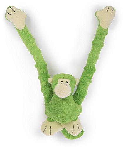 goDog Crazy Tugs Monkeys with Chew Guard Tough Plush Dog Toy, Green, Small
