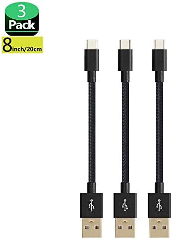 Short USB Type C Cable, [3Pack-20CM] AOSOK Nylon Braided USB A to USB-C Fast Charger Cords Compatible Samsung Galaxy S10 S9 S8 Note 8,Nexus 6P,Google Pixel,LG G5 G6,OnePlus,Power Bank (Black)