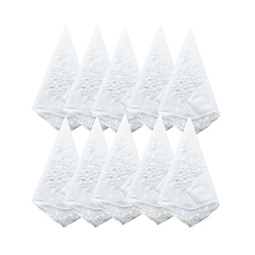 Bulk Wedding White Floral Embroidery Premium 60s Cotton Handkerchiefs