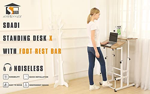 SDADI Adjustable Height Standing Desk with Swinging Footrest Optional for Standing and Seating 2 