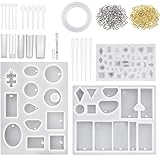 Mtlee Resin Casting Molds and Tools Set, Include Assorted Styles Silicone Molds, Stirrers, Droppers, Spoons, Hand Twist Drill and Screw Eye Pins for Pendant Jewelry Making, 125 Pieces Totally