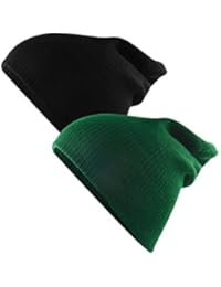 Century Star Unisex Kids Knit Cute Baggy Hip-hop Slouchy Hat Warm Children Beanie For Boys Girls Black Dark Green 2 Pack