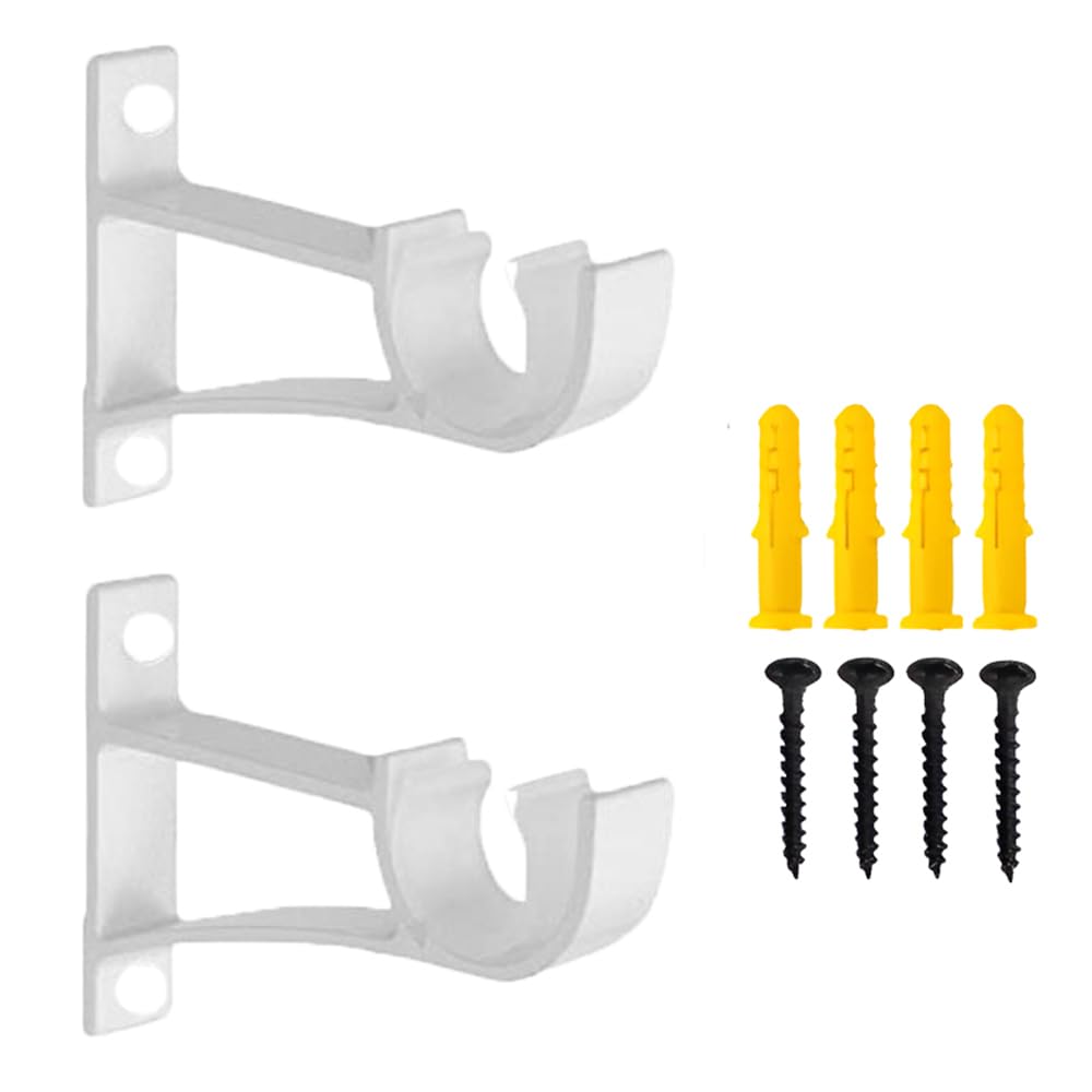 Davfiecn 2 Pack Curtain Rod Brackets, Heavy Duty, White, Aluminum Alloy, Wall Mounted, 25-30mm Curtain Pole Holders
