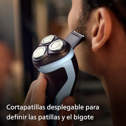 Serie X3000 Afeitadora Eléctrica Hombre, Máquina de Afeitar Barba con Cortapatillas, 27 cuchillas, Cuida la piel, 45min de uso, En Seco y Húmedo, Recargable, X3053/00, Azul