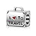 I Love to Travel Charm 925 Sterling Silver Suitcase Charm with Red Enamel Heart for European Bracelet,Mothers Day Gifts (Suitcase)