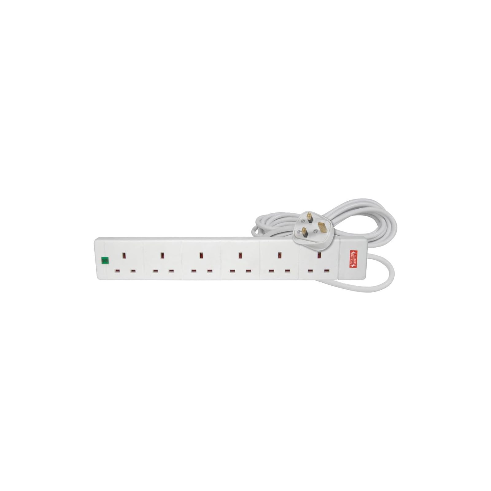 Mercury | 6 Gang Extension Lead with Surge Protection | UK Plug Socket Power Strip | 5 Metre Cable | 13A Fused | BS1363/A Certified | Neon Indicator | Wall Mountable | Home & Office | White