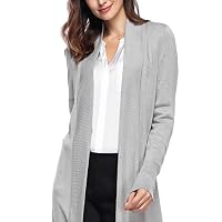 Spicy Sandia Open Front Knit Cardigans for Women Lightweight Cover-up Long Sleeve Cardigan Sweaters, Light Grey, Medium