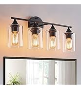 XPEHK 4-Light Bathroom Vanity Light,Black BathroomLlight Fixtures with Clear Glass Shade Matte Bl...
