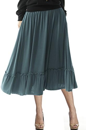 TRENDY UNITED Women's Bohemian Style High Waist Shirring Ruffle Pocket Skirt (S0055-DBLU, M)