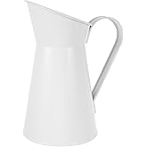 Cabilock Rustic White Iron Flower Bucket, Vintage Milk Jug Vase, Decorative Metal Pitcher for Home and Garden, 7.87 X 6.22 X 3.85 Inches