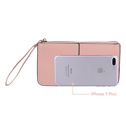 Lovena Soft Leather Wristlet Smartphone Zipper Wallet Tassel Wristlet - Fit iPhone X/iPhone 8/7Plus Samsung Note 8/5- Light Pink - Thumbnail 6