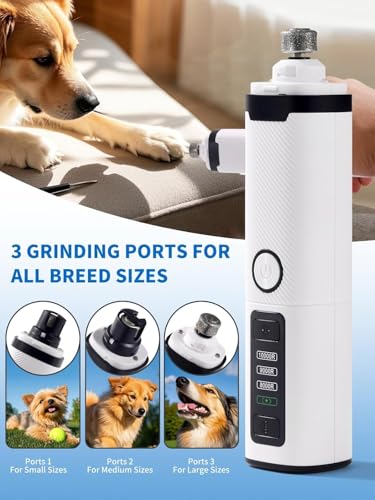 2025 Upgraded Cat Dog Nail Grinder, Quiet Electric Pet Nail Clipper with LED Light & 3 Speeds, Safe Rechargeable Nail Trimmer for Suitable for Large Medium Small Dogs and Cats Pets (White)