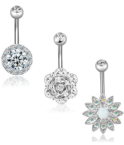 REVOLIA 3Pcs 14G Stainless Steel Belly Button Rings for Women Girls Navel Rings CZ Body Piercing